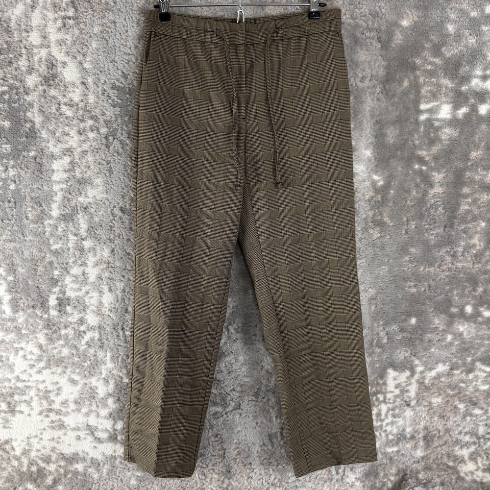 J Jill Petite Size PXS Stretch Houndstooth Ankle Drawstring Pants Brown Casual